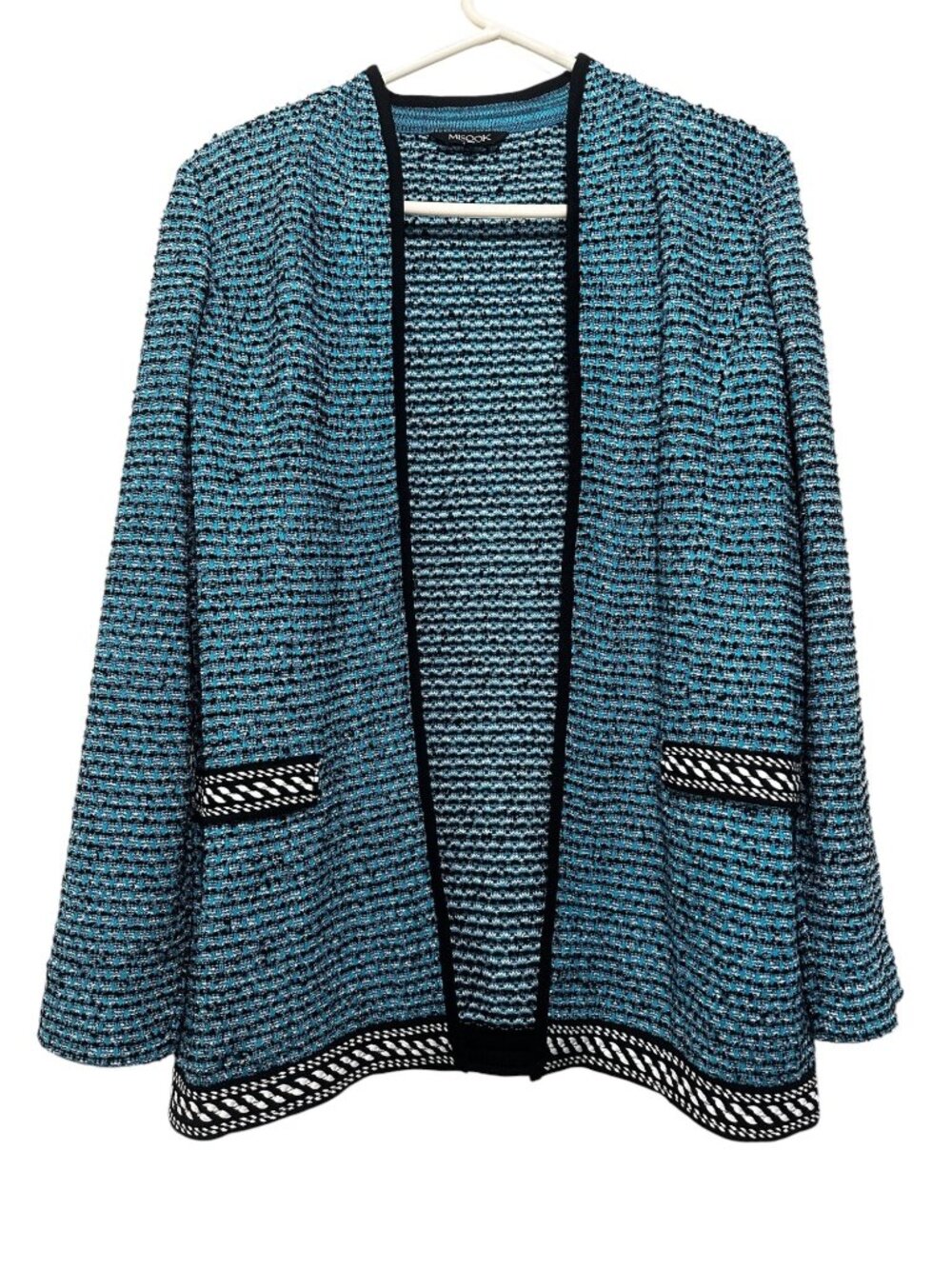 Missok Textured Knit Open Front Cardigan Blazer Small Womens Blue Office Classic